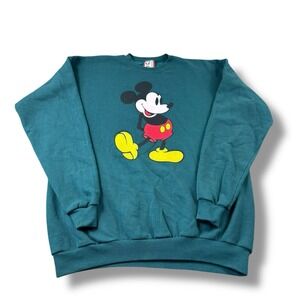 VTG 90s Disney Designs Mickey Mouse Teal Green Pullover Crewneck Sweatshirt OSFA
